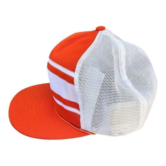 Vintage Orange Trucker Mesh Snapback Hat Striped Unisex Adjustable - Picture 3 of 5